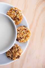 fresh healthy breakfast with cereal biscuits and milk