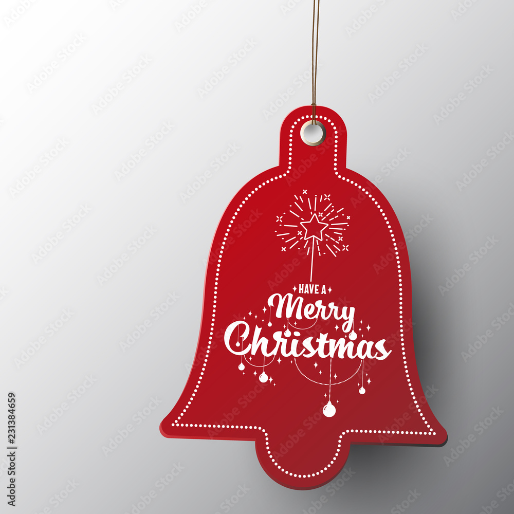 Aufkleber Red Christmas sale paper tags vector set with different shapes and ornaments elements in red colour hanging with discount text for christmas holiday shopping promotion. 