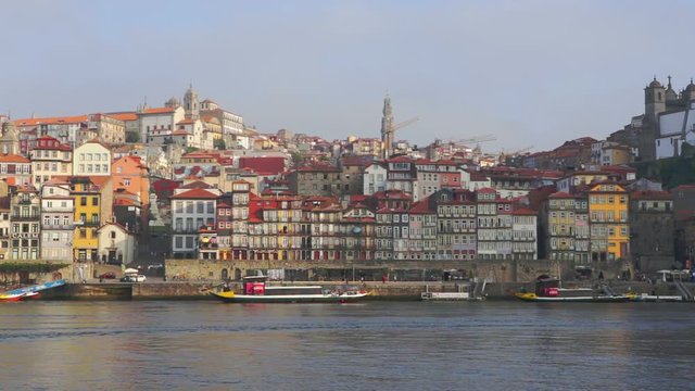 Architecture and historical buildings of the Portuguese city of Porto. View from the river Douro.