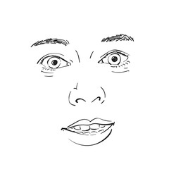 Face of beautiful surprised woman, Vector sketch Hand drawn illustration