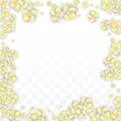 Blue Vector Realistic Blue Petals Falling on Transparent Background.  Spring Romantic Flowers Illustration. Flying Petals. Sakura Spa Design. Blossom Confetti. Design Elements for Wedding Decoration.