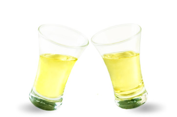 Glasses of tequila liquor isolated