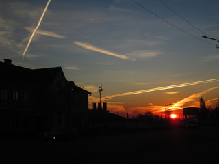 sunset in city