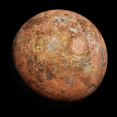 Naklejka premium alien desert planet, rocky exoplanet isolated on black background