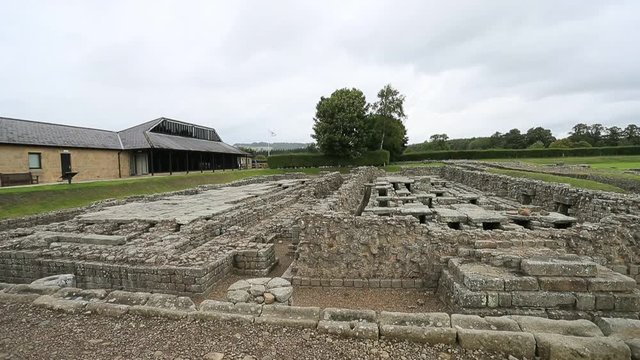 Coria Roman Fort Corbridge England early settlement ruins. Corbridge or Coria Roman ruins are near the Scottish border in England. Built 85 AD supply headquarters and trading market. 