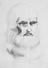 Portrait of a bearded old man . Pencil drawing on paper