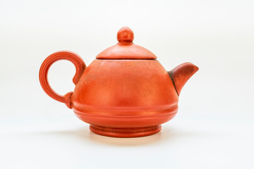 clay red chinese teapot on white background