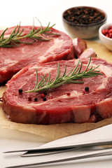 Steak raw. Barbecue Rib Eye Steak, dry Aged Wagyu Entrecote Steak.