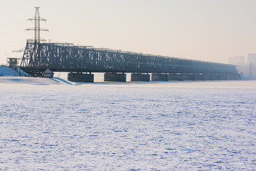The Imperial Bridge across the Volga in Ulyanovsk. Winter. It was built in 1916.