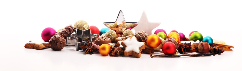 Baking christmas cookies. chocolate, cinnamon stars and spices.