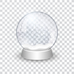 snow globe ball realistic new year chrismas object isolated on transperent background with shadow, vector illustration
