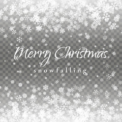 Naklejka na ściany i meble Christmas snow. Falling snowflakes on dark background. Snowfall. Vector illustration