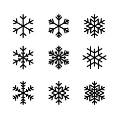 snowflake winter set of black isolated nine icon silhouette on white background vector illustration