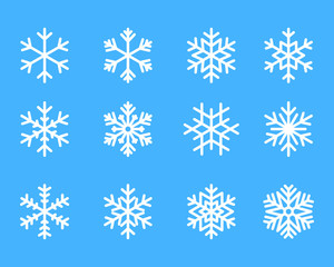 Fototapeta na wymiar snowflake winter set of white isolated icon silhouette on blue background vector illustration