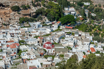 Aerial view of the town of Lindos, Rhodes Island, Greece