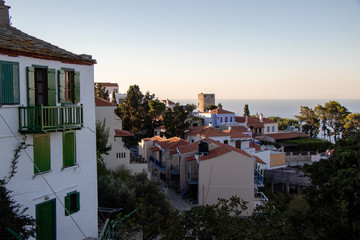Typical Old Greek Houses and a View of a Small Greek Town of Chora in Greece in the Summer,...