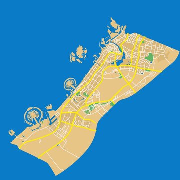 Detailed flat design map of the city in the Arab Emirates - Dubai
