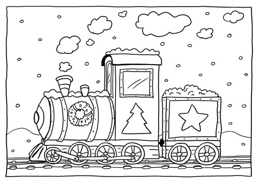 Ausmalbild Weihnachts-Lok