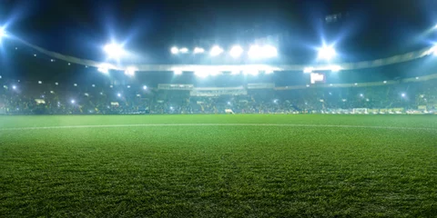 Foto op Aluminium Voetbalstadion, glanzende lichten, uitzicht vanaf veld © Nomad_Soul