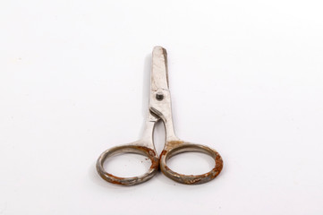 Close rusty steel scissors