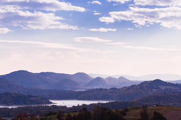 Fototapeta premium Mountain landscpae with peaks of the hills at dawn