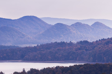 Fototapeta premium Mountain landscpae with peaks of the hills at dawn