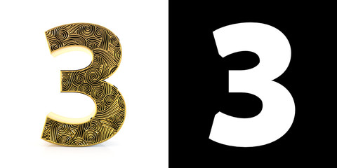 Golden number three (3 years) style Zentangle