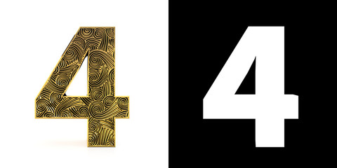 Obraz premium Golden number four (4 years) style Zentangle