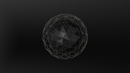 3D illustration of a black crystal of irregular shape, low polygonal abstract figure, on a black background. Futuristic design. 3D rendering