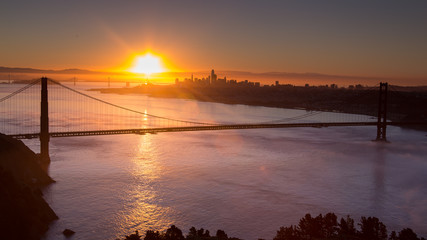 San Francisco Golden Gate Bridge Low Fog Morning Sunrise