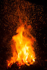 fire with sparks in the dark