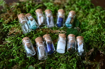 Adorable miniature bottles, fresh herbs and crystal bottles. Apothecary bottle set, cute little...
