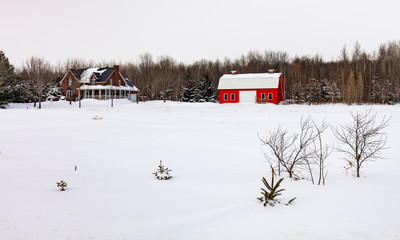 Antique barn in rural Quebec Canada after a snow storm. - 231398863
