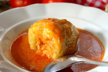 Yellow peppers stuffed with meat and rice
