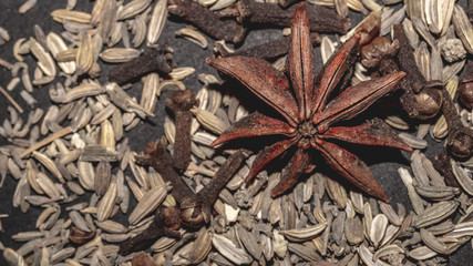 armatic spices and herbs; star anise, cloves and cumin