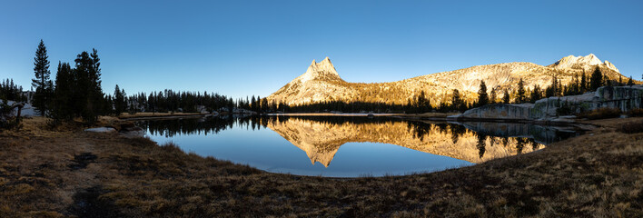 Cathedral Peak & Upper Cathedral Lake at Golden Hour