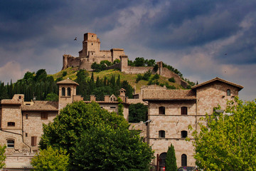 Fototapeta na wymiar Medieval fortress in Assisi Rocca Maggiore on top of the hill