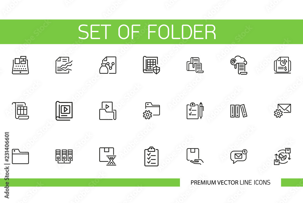Poster set of folder line icons. document, information, statistics. report concept. can be used for topics 