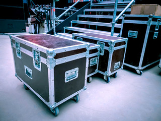 Concert activity. Transportation equipment. Box on wheels. Boxes for transportation of equipment.