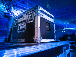 Concert activity. Transportation equipment. Box with metal corners. Boxes for transportation of...