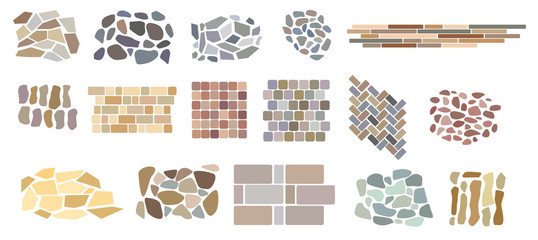 Fototapeta premium Set of vector paving tiles and bricks patterns from natural stone.