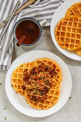 Homemade Cornbread Waffles served with Chili / Thanksgiving breakfast