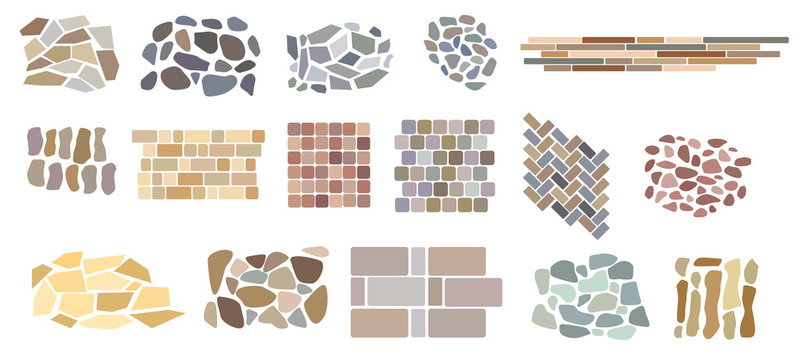 Set of vector paving tiles and bricks patterns from natural stone.