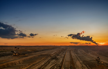 Naklejka na ściany i meble Hambach coal mines mine at sunset