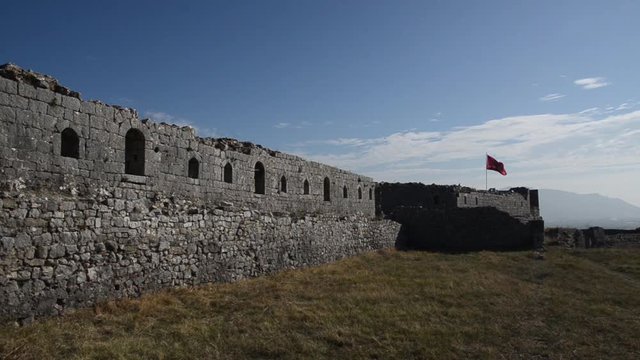 The walls of Rozafa Castle. Rozafa Castle, Kalaja e Rozaf&euml;s, castle near city of Shkod&euml;r in Albania. Walls, mosque, ruins and fortress. Cultural and historical Heritage of Albania 
