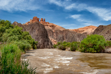 The Charyn Canyon in the Charyn National Park near Almaty in Kazakhstan