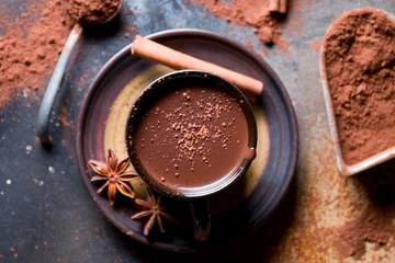 Photo sur Plexiglas Chocolat Delicious hot chocolate with spices.