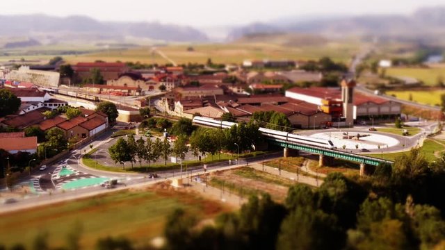 Tilt: Shift: Miniature Train in Haro, La Rioja, Spain – view from above