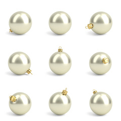 Collection of silver christmas balls. White isolated. 3D render