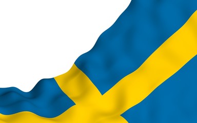The flag of Sweden. Official state symbol of the Kingdom of Sweden. A blue field with a yellow Scandinavian cross that extends to the edges of the flag. 3d illustration